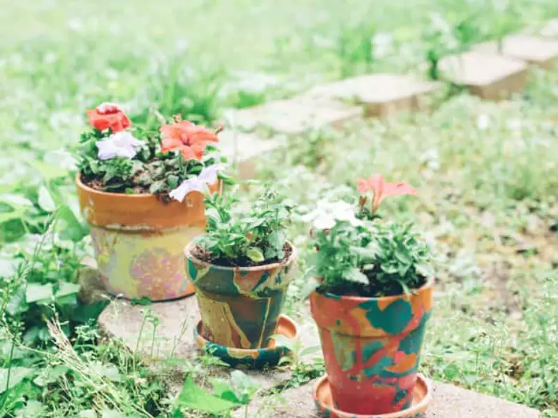 Nail Polish Marbled DIY Planters