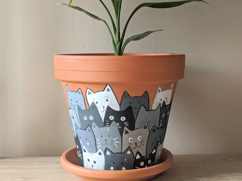 Painted Cats Terracotta Flower Pot