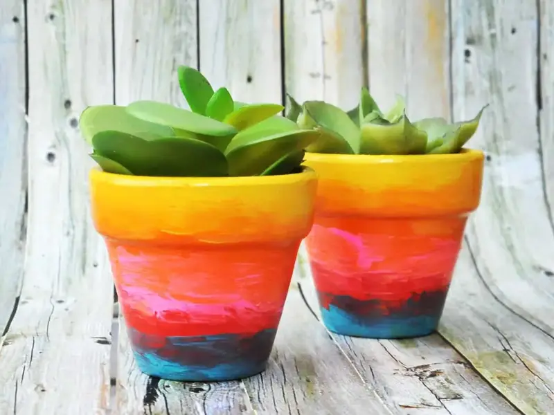 Rainbow Painted Flower Pots for Kids