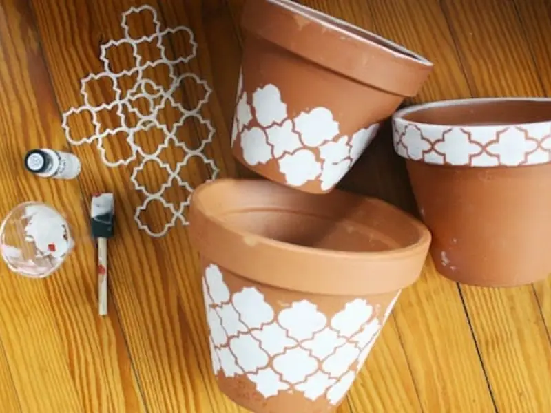 Stenciled Clay Pot