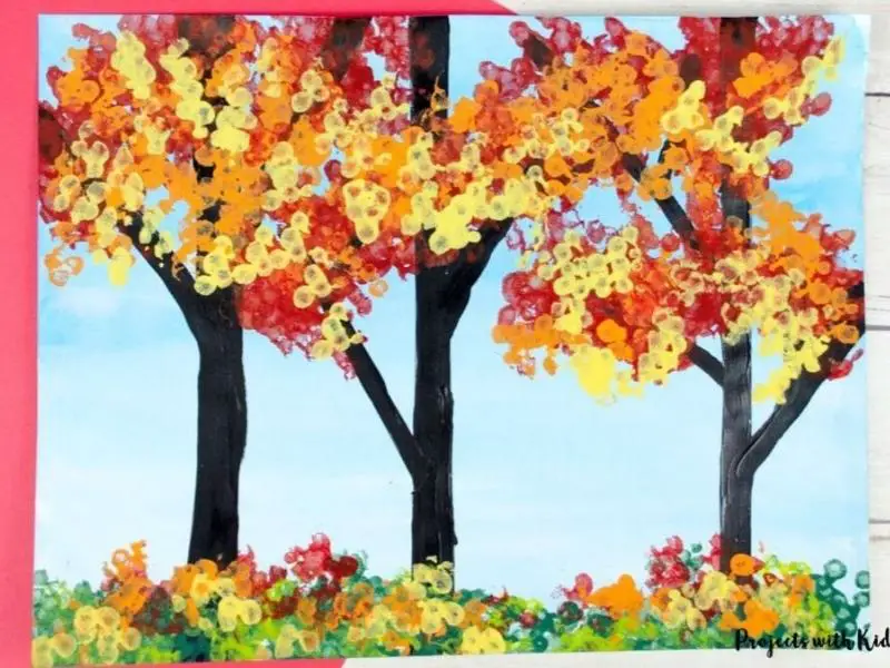 Autumn Tree Painting With Bundled Q-Tips