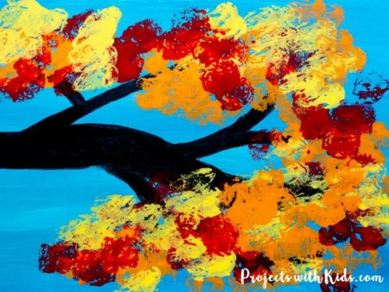 Autumn Tree Painting With Cotton Balls