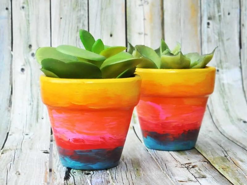 Rainbow Painted Flower Pots