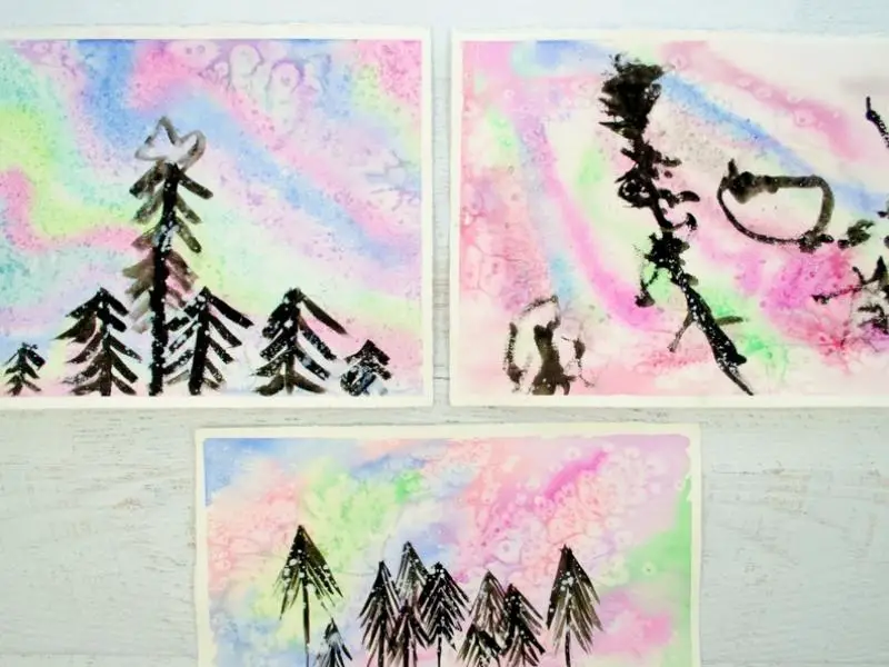 Northern Lights Watercolor Painting for Kids