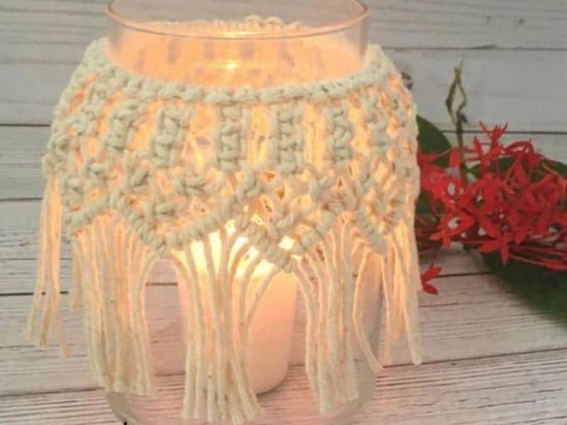Macrame-Covered Candle Holder