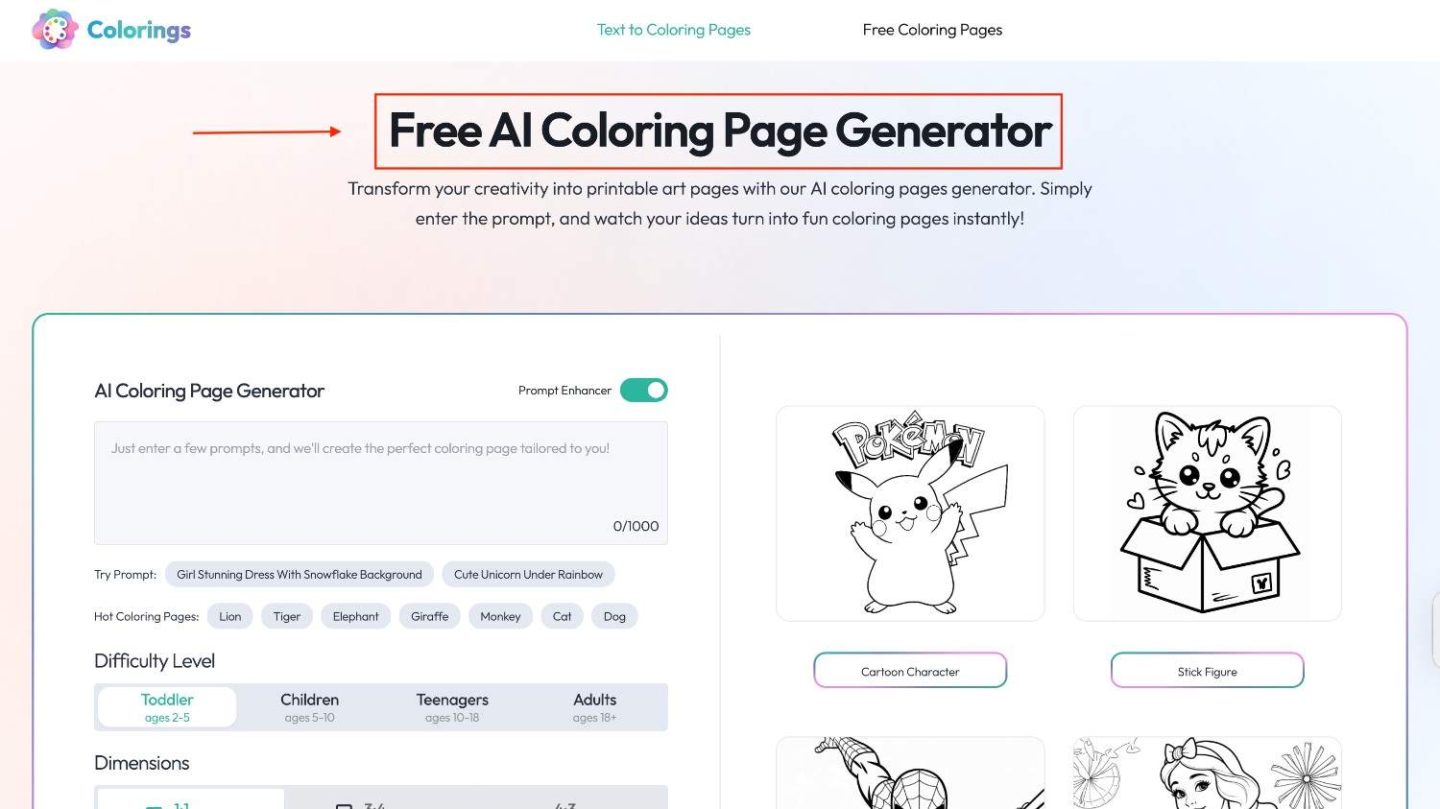 Colorings free AI coloring page generator