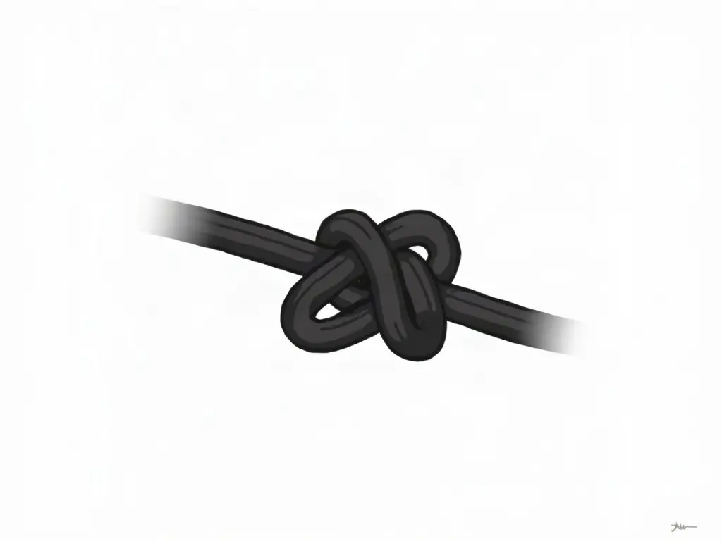 Close-up of a double knot tied in black cord