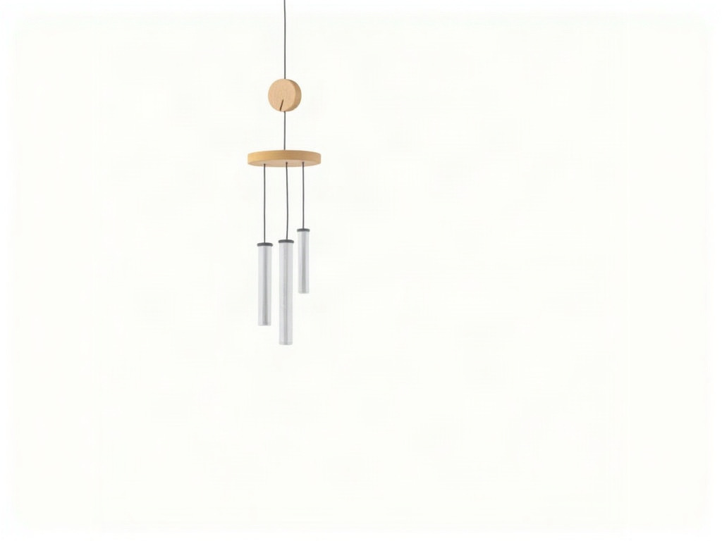 Simple wind chime with five metal tubes hanging on black cord