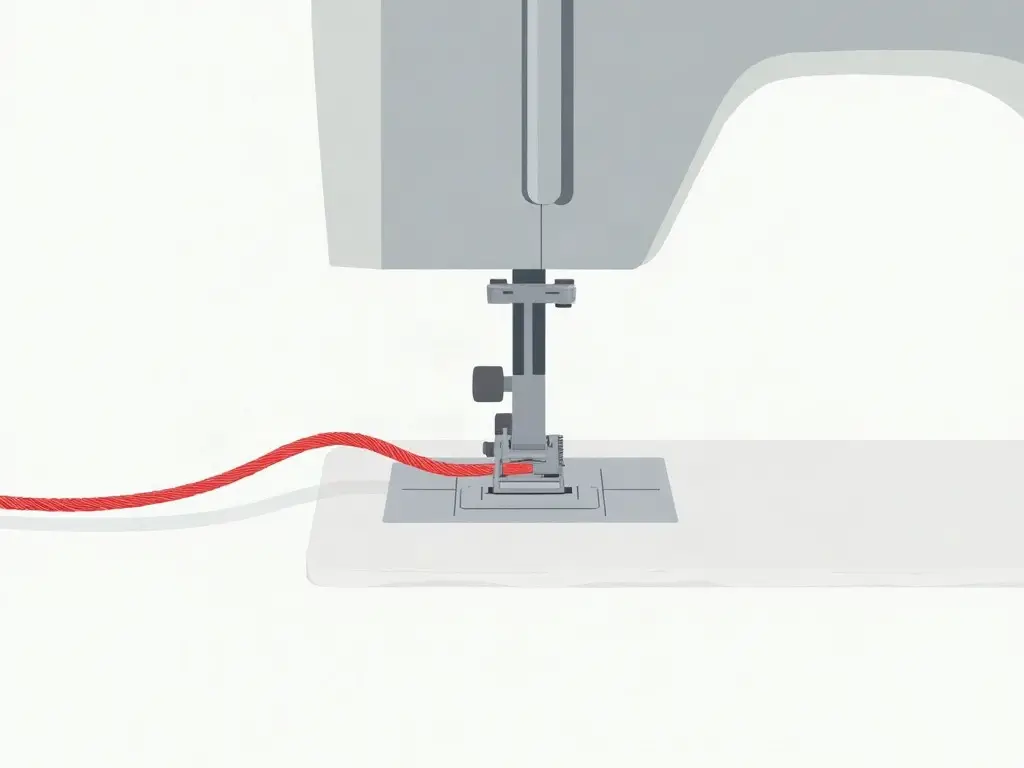 Thread following the path from the spool to the needle of a sewing machine