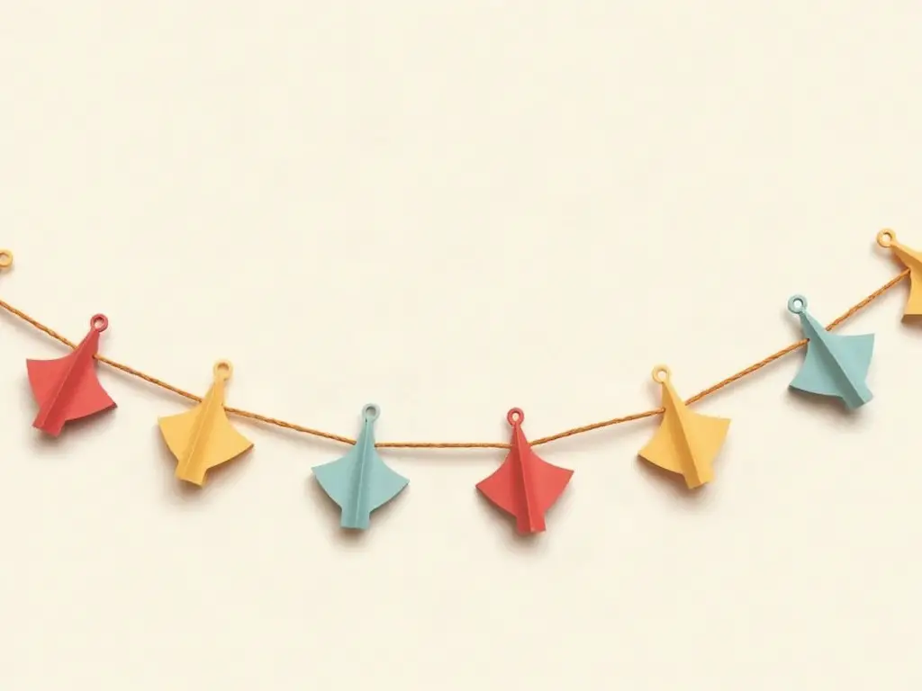 Paper diya shapes glued along a yarn garland