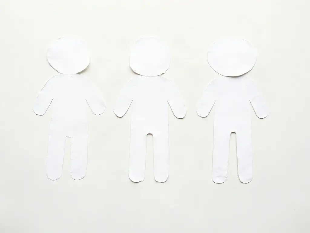 Three separate drawn strips showing a head, a body and legs for a group drawing game