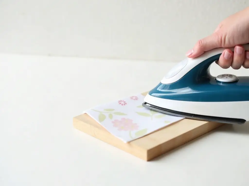 Ironing a transfer sheet onto a small wood board through a thin cloth