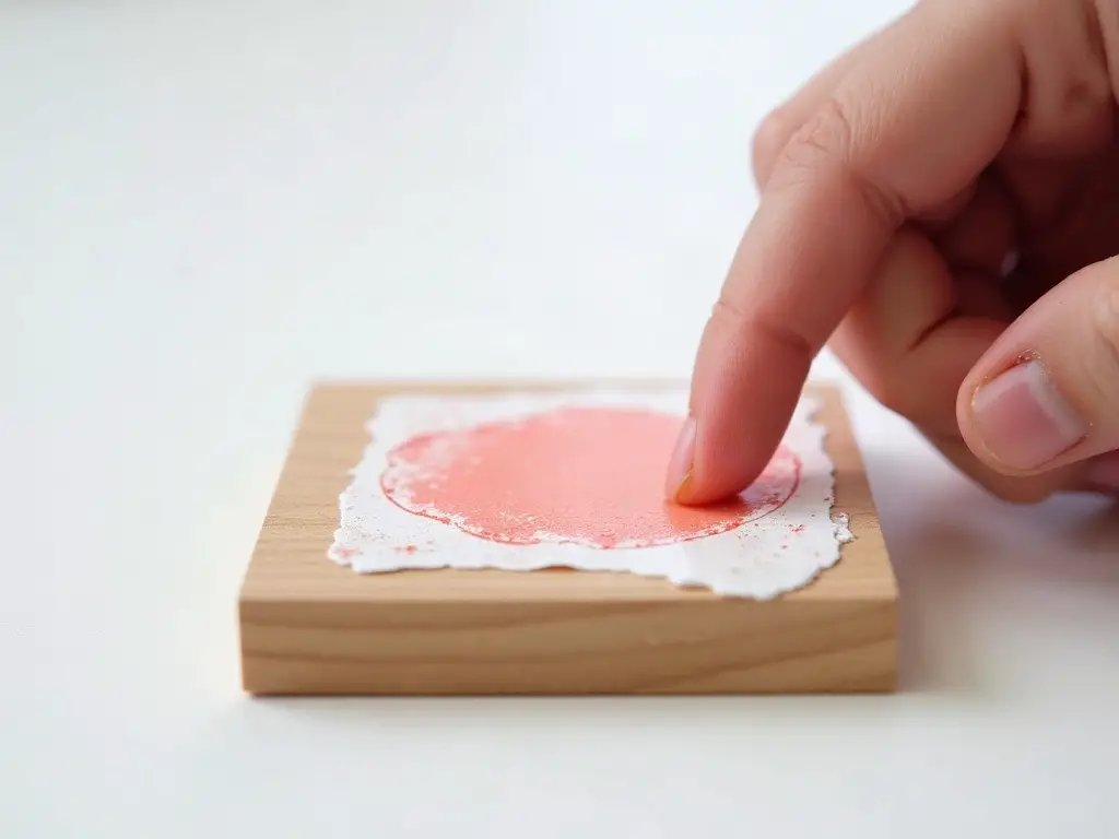 Rubbing wet paper off a gel medium image transfer on wood