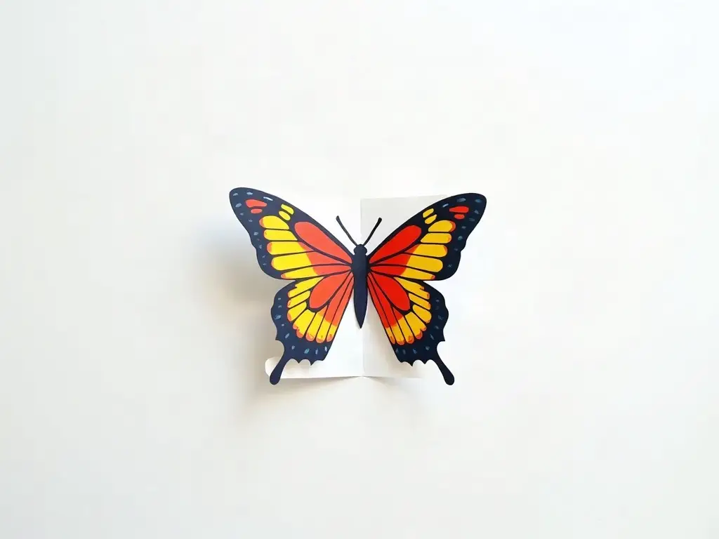 Paper folded open to show a symmetrical painted butterfly