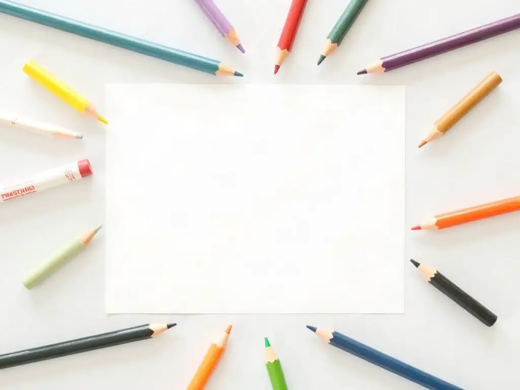 Colored pencils, crayons and markers laid out for coloring
