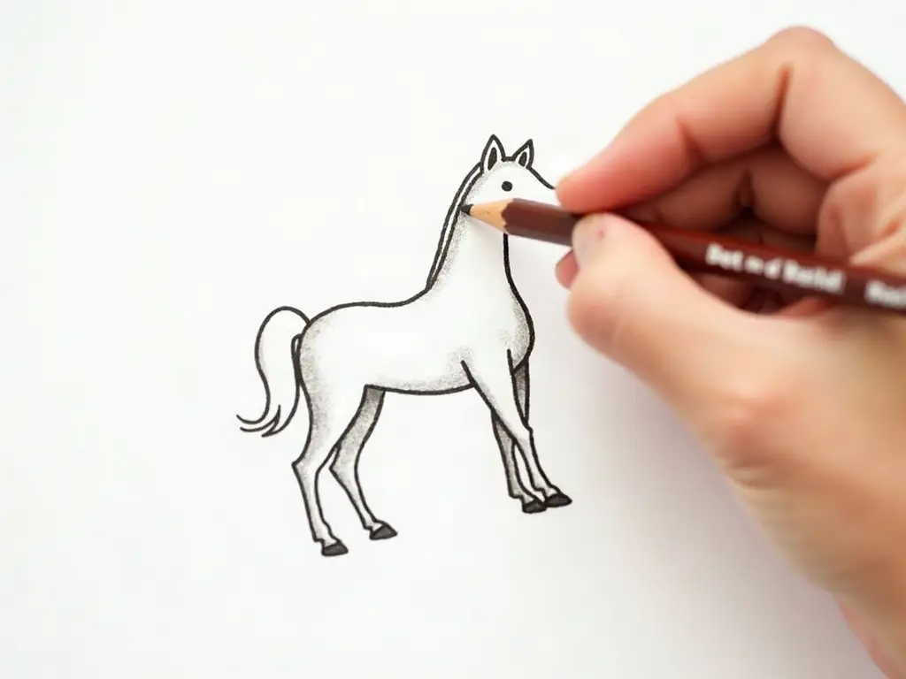 Hand shading a horse outline with a brown pencil