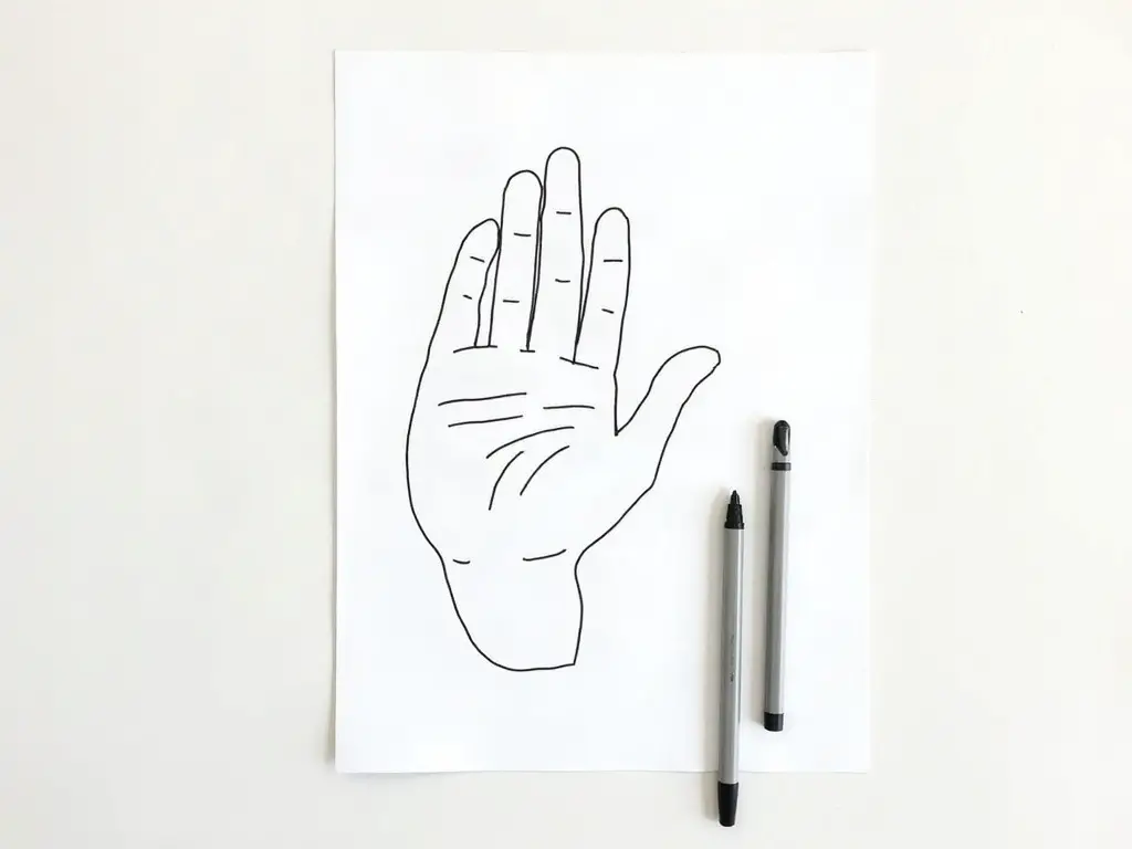 Traced hand outline filled with simple line doodles